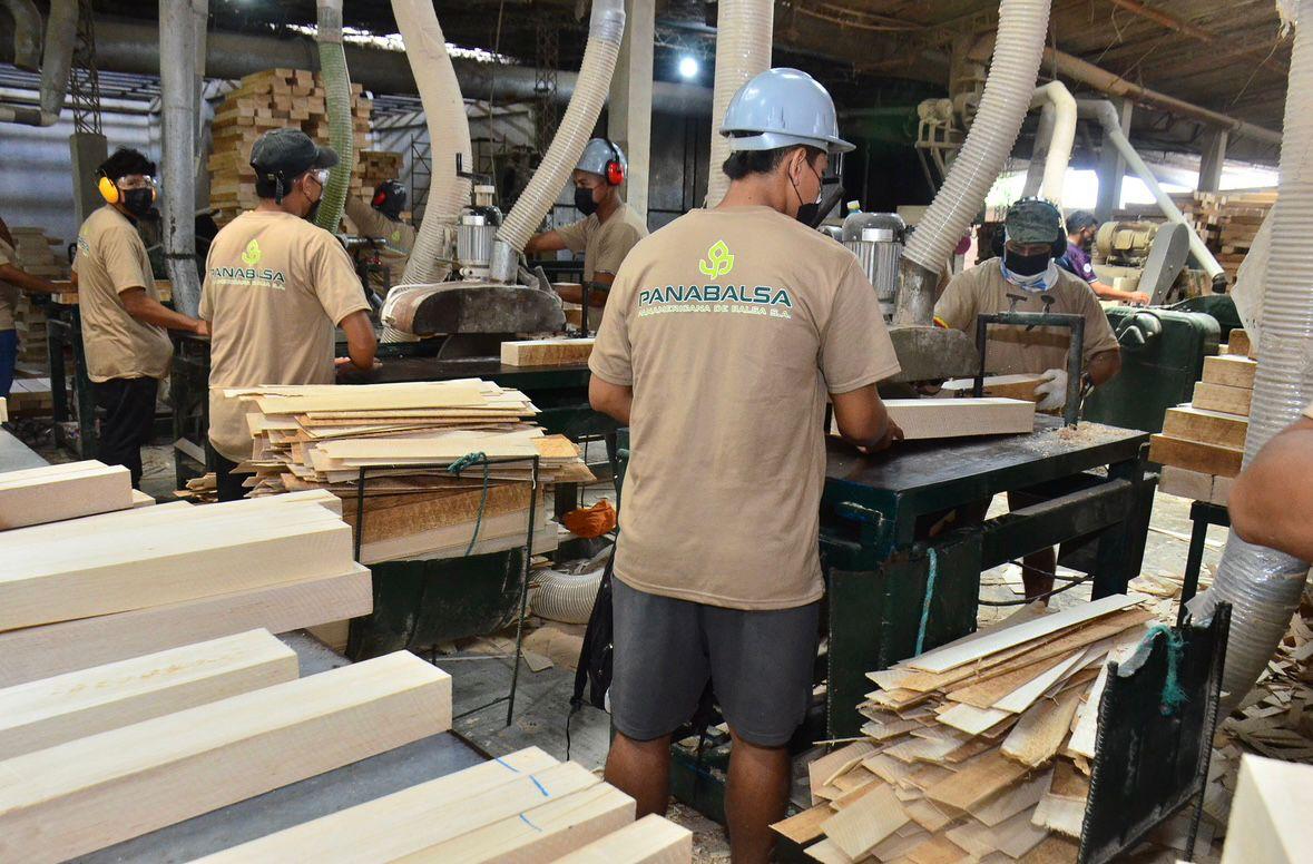 Sección de corte de madera de balsa con sierra múltiple